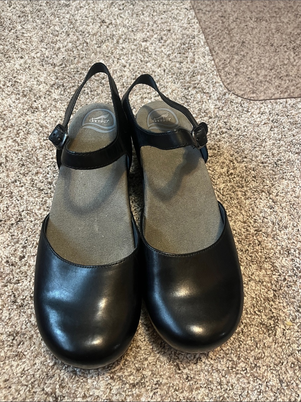 Dansko Black Leather Mary Jane Clog Mules